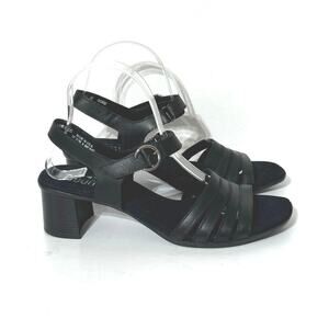 Munro Women’s Hallie Black Leather Slingback Block Heel Sandal Size 8.5 M